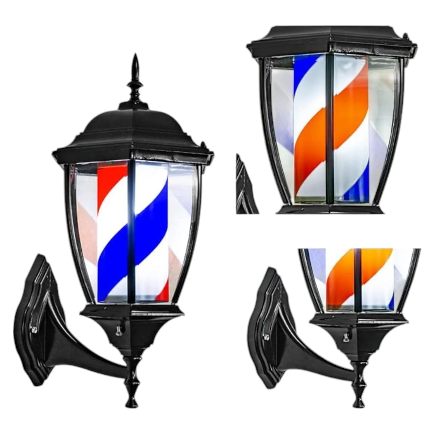 Gabri Lantern Barber Pole Light (Black, Red White Blue Stripes) 50cm - Image 4