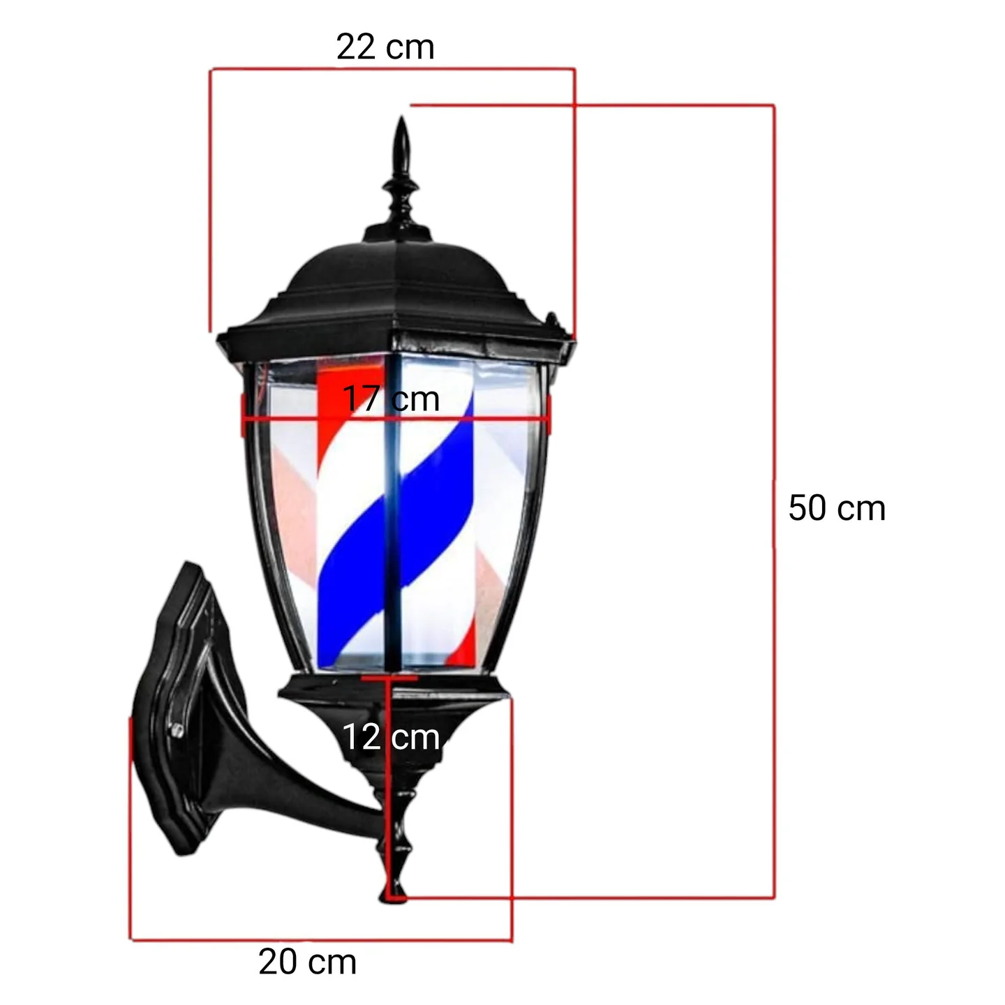 Gabri Lantern Barber Pole Light (Black, Red White Blue Stripes) 50cm - Image 3