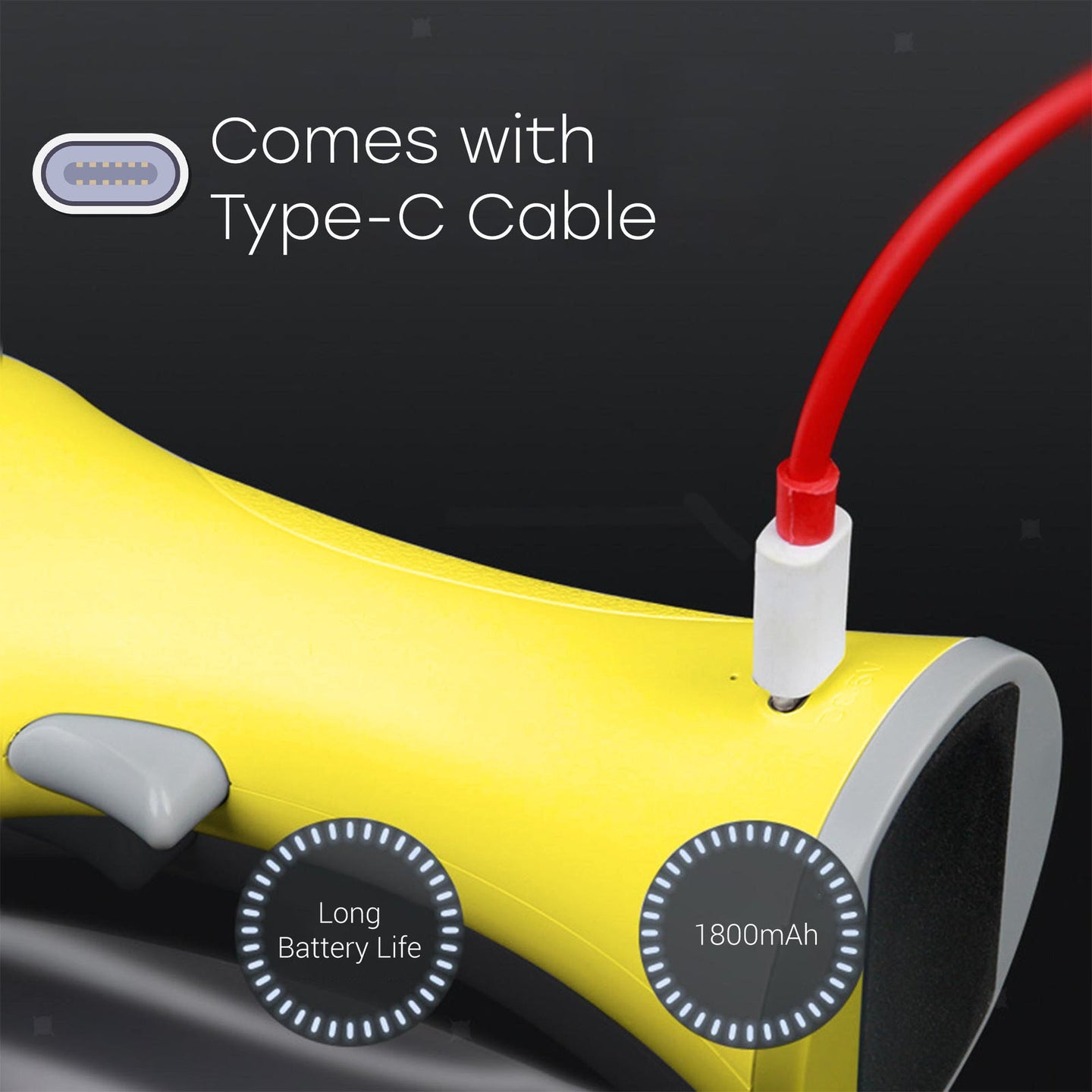Professional Barber Hair Trimmer showing USB Type-C charging and 1800mAh battery details