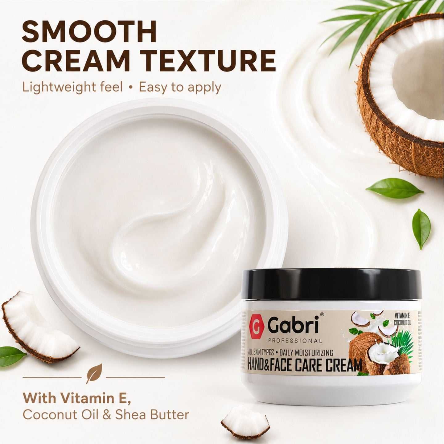Gabri Professional Hand & Face Care Cream Vitamin E Coconut Oil 300ml: Powerful Nourishing Moisture for Soft, Smooth-Looking Skin 2 Gabri Professional Hand & Face Care Cream Vitamin E Coconut Oil 300ml: Powerful Nourishing Moisture for Soft, Smooth-Looking Skin - Image 2