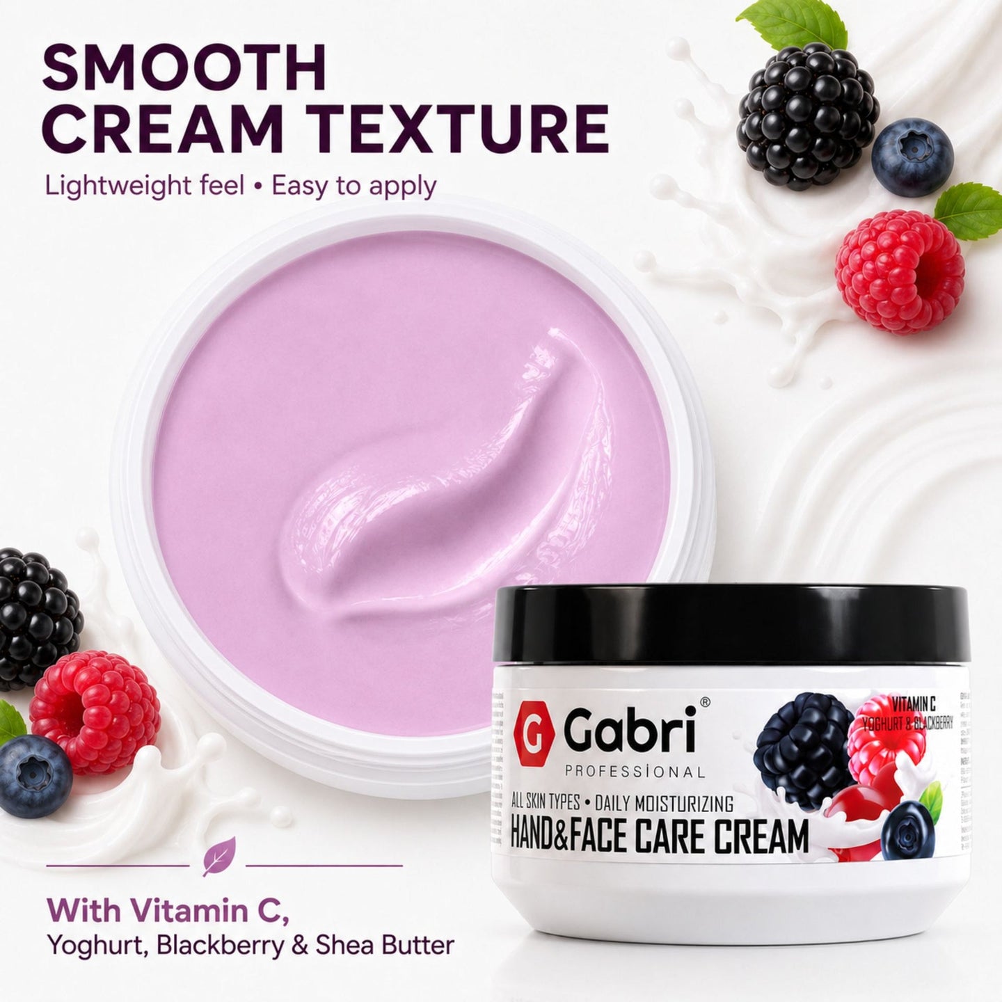 Gabri Professional Hand & Face Care Cream Yoghurt & Blackberry 300ml: Powerful Nourishing Moisture for Soft, Smooth-Looking Skin 3 Gabri Professional Hand & Face Care Cream Yoghurt & Blackberry 300ml: Powerful Nourishing Moisture for Soft, Smooth-Looking Skin - Image 3